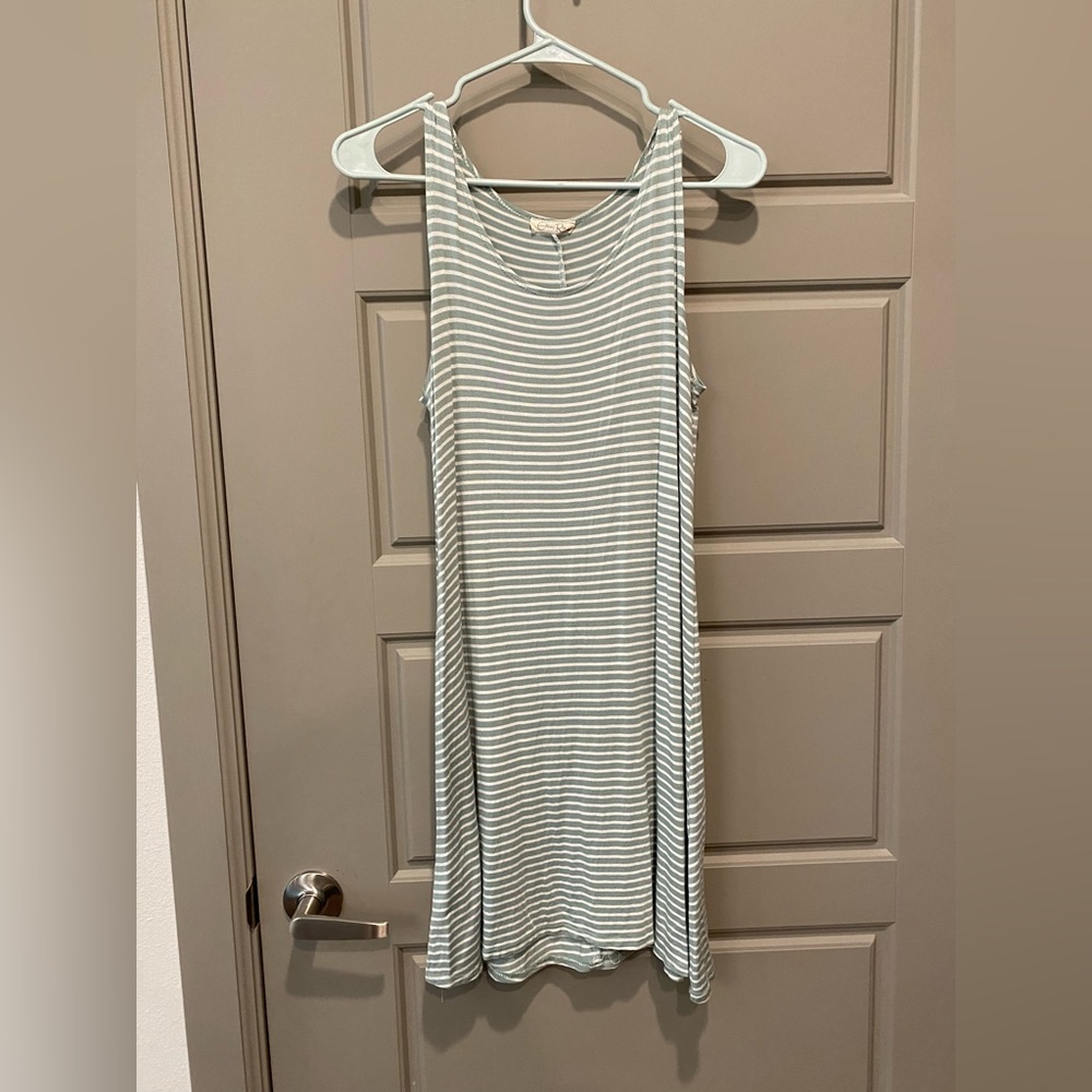 Light green and white striped tank tshirt dress